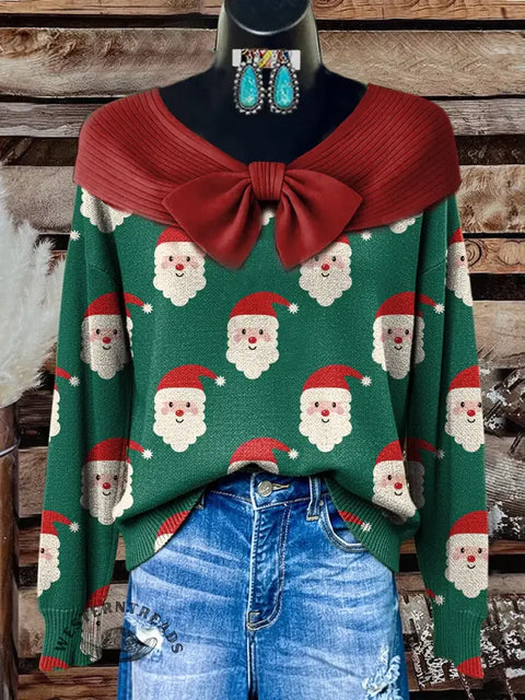 Retro Christmas Art Print Buttoned Cardigan Sweater