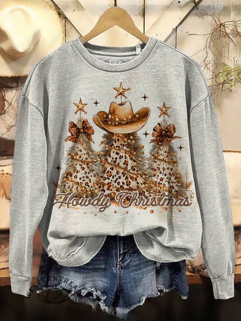 Western Christmas Art Print Casual Cotton Sweatshirt