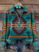 Vintage Aztec Art Print Casual Sweatshirt