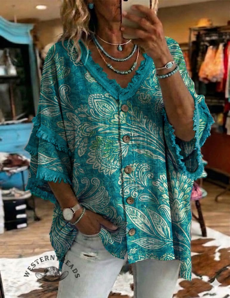 Vintage Art Patchwork Cotton And Linen Shirt