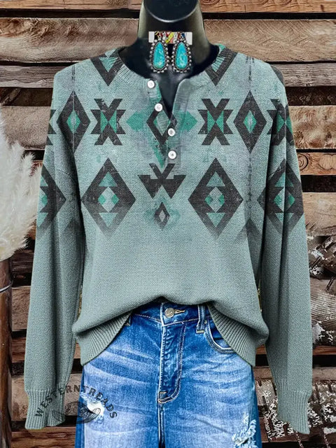 Retro Print Buttoned Cardigan Sweater