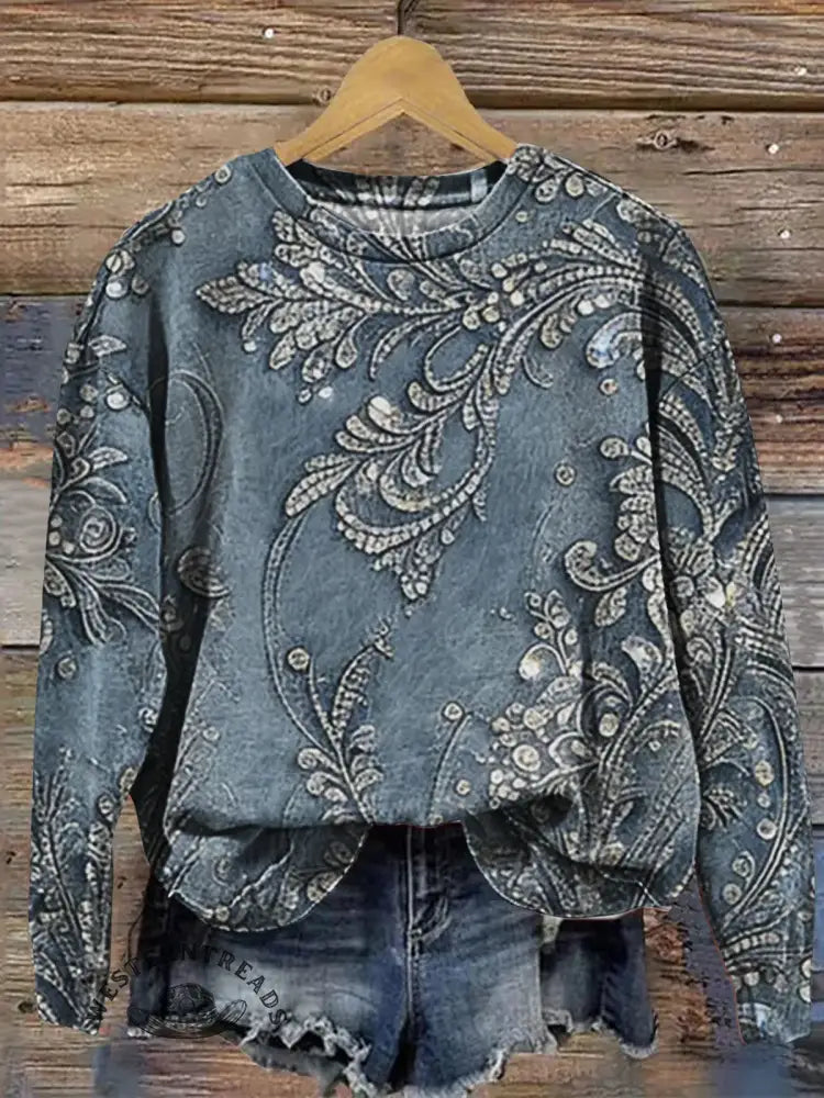 Vintage Art Print Casual Sweatshirt