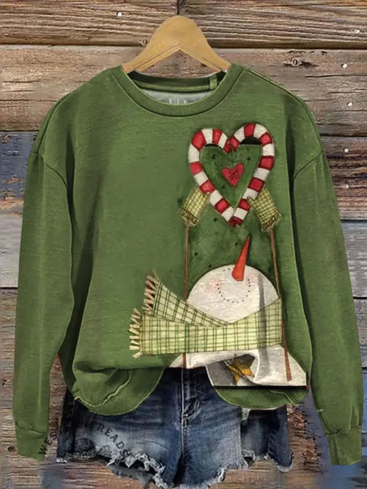 Vintage Christmas Pattern Casual Cotton Sweatshirt