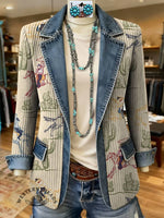 West Print Patchwork Denim Sweater