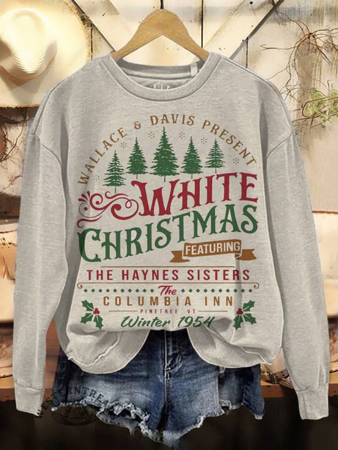 White Christmas Print Casual Cotton Sweatshirt