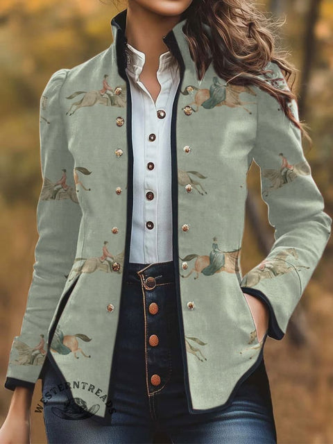 Women's Retro Horse Pattern Print Casual Jacket
