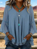 Boho Layered Chiffon Blouse • Bell Sleeve V-neck Top