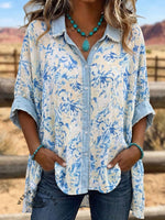 Vintage Art Patchwork Cotton Linen Shirt