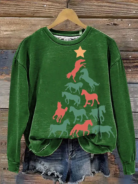 Retro Christmas Art Print Casual Cotton Sweatshirt