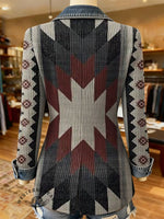 Aztec Print Patchwork Denim Sweater