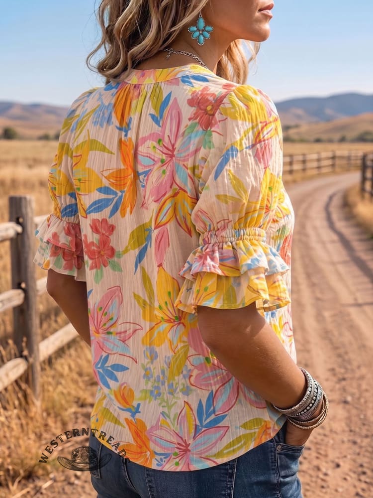 Vintage Art Comfortable Summer Fabrics Puff Sleeve Casual Shirt