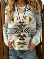 Aztec Print Buttoned Cardigan Sweater