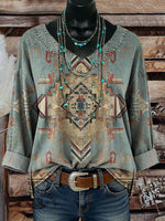 Vintage Aztec Casual Denim Top