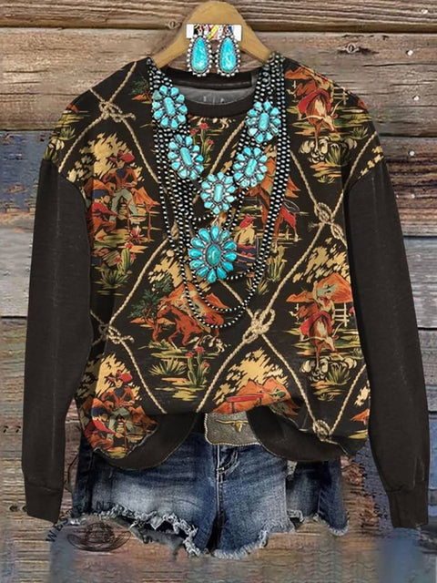 Classic West Print Casual Cotton Sweatshirt