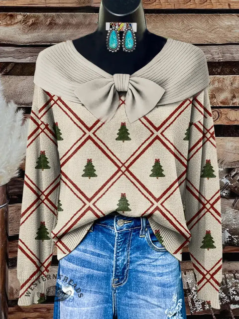Retro Christmas Art Print Buttoned Cardigan Sweater
