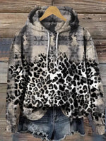 Vintage Art Print Casual Cotton Hooded Sweatshirt