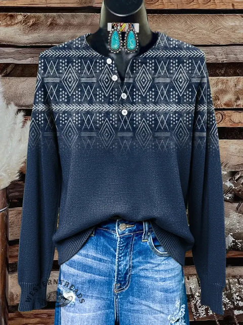 Retro Print Buttoned Cardigan Sweater