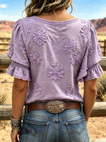Women's Vintage Art Print Puff Sleeve Casual Shirt