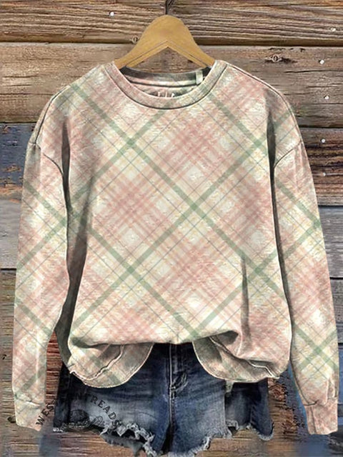 Retro Christmas Plaid Casual Cotton Sweatshirt