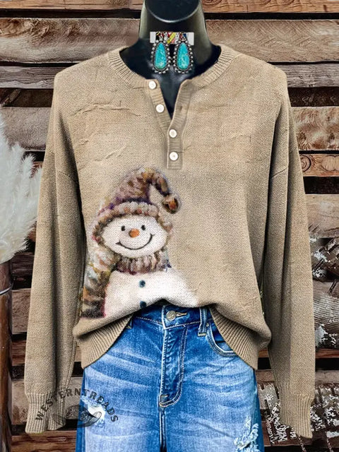 Retro Art Print Buttoned Cardigan Christmas Sweater