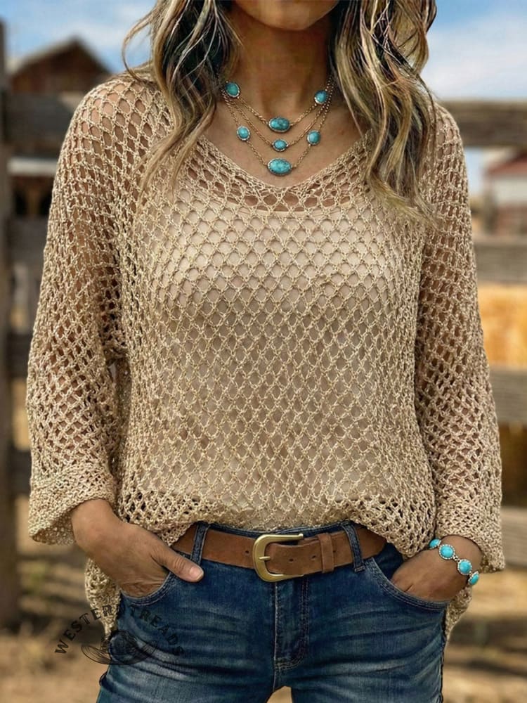 Vintage Western Art Soft Casual Crocheted Shirt