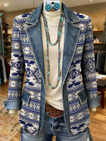 Aztec Print Patchwork Denim Sweater