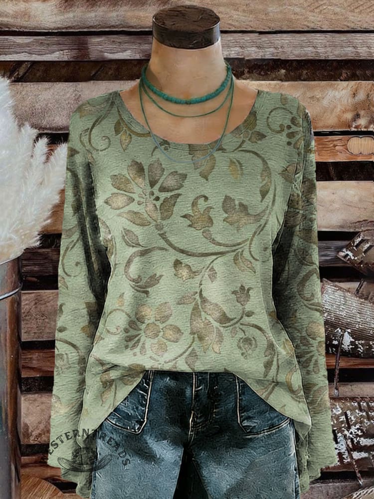 Women's Floral Art Print Casual Long Sleeve T-shirt
