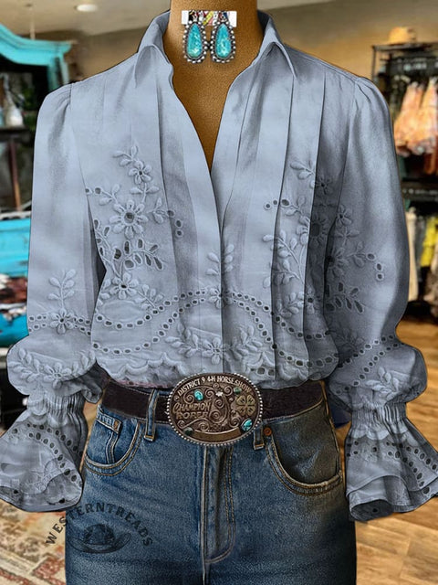 Women's Retro Classic Floral Prints Casual Cotton And Linen Shirt