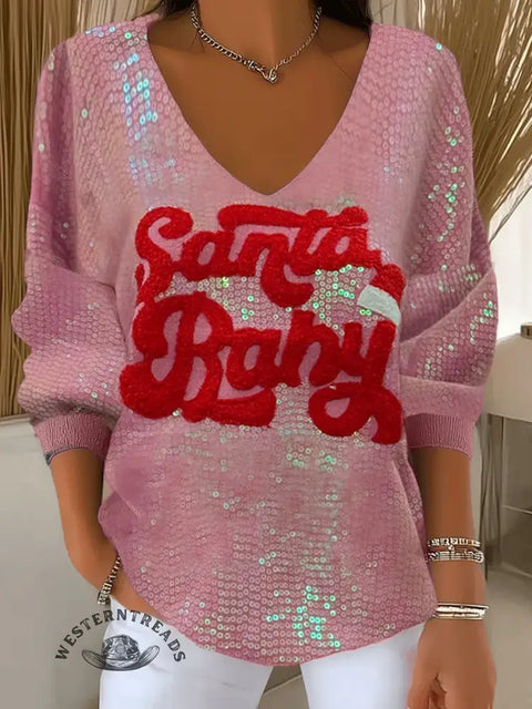 Elegant Contrast Color V-Neck Christmas Sweater