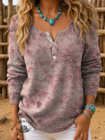 Floral Art Print Buttoned Cardigan Sweater