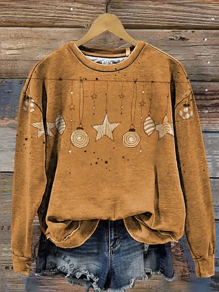 Retro Art Print Casual Cotton Christmas Sweatshirt