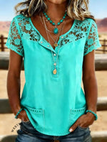 Women's Vintage Print Casual Hollow-Out Denim Shirt