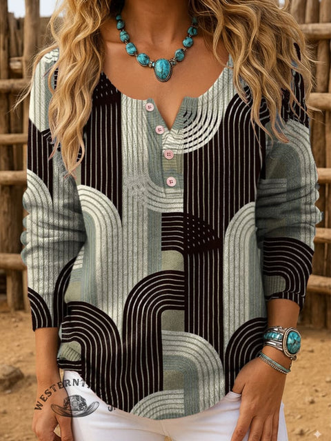 Abstract Pattern Art Print Buttoned Cardigan Sweater