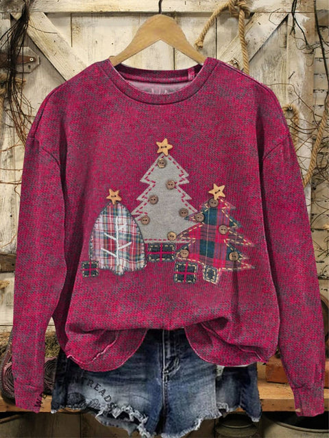 Christmas Art Print Casual Cotton Sweatshirt