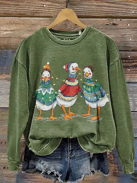 Christmas duck Casual Cotton Sweatshirt