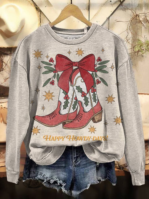 Christmas West Print Casual Cotton Sweatshirt