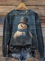 Vintage Christmas Print Casual Cotton Sweatshirt