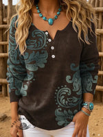 Retro Floral Pattern Print Buttoned Cardigan Sweater