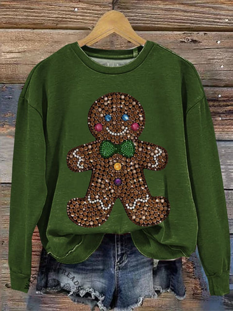 Christmas Art Print Casual Cotton Sweatshirt