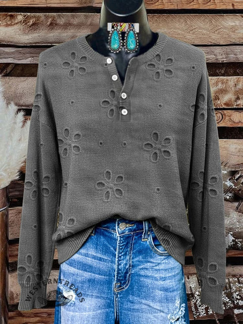 Floral Pattern Art Print Buttoned Cardigan Sweater