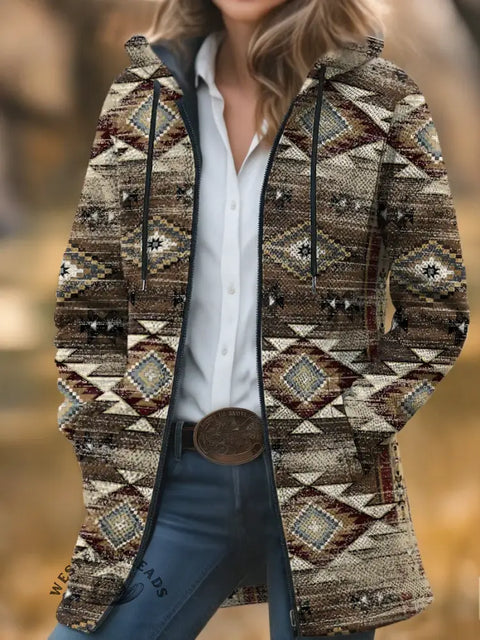 Retro Pattern Unisex Plush Thick Long-Sleeved Cardigan Coat