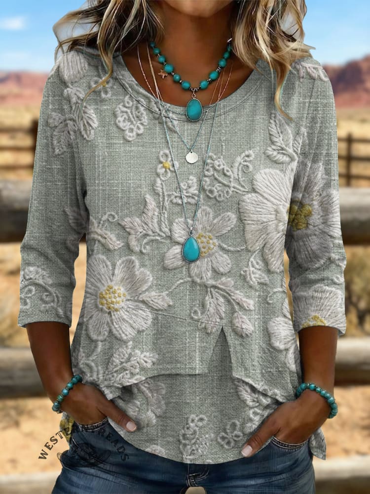 Vintage Art Knit Patchwork Asymmetrical Shirt