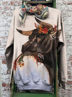 Vintage Bull Art Print Casual Sweatshirt