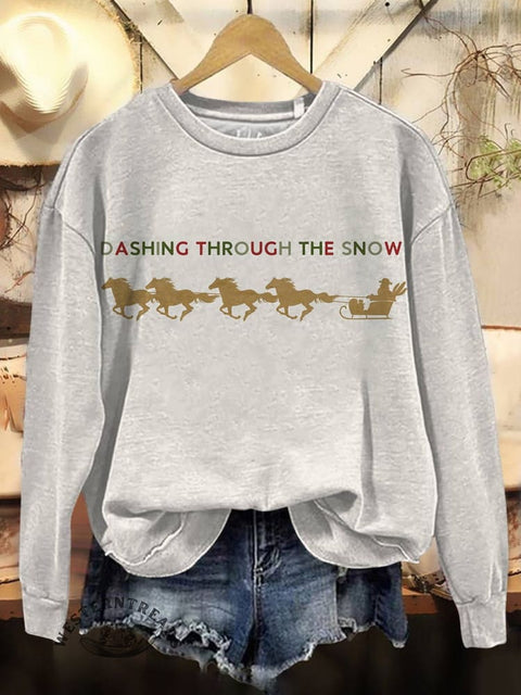 Western Christmas Art Print Casual Cotton Sweatshirt