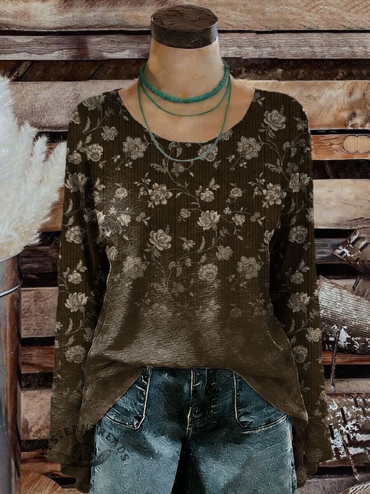 Women's Floral Art Print Casual Long Sleeve T-shirt