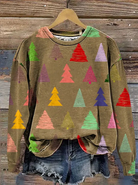 Retro Christmas Art Print Casual Cotton Sweatshirt