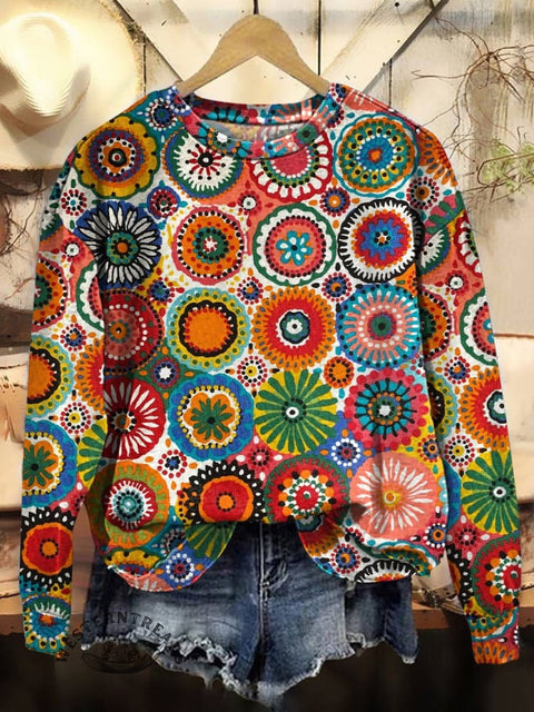 Retro Floral Print Casual Cotton Sweatshirt