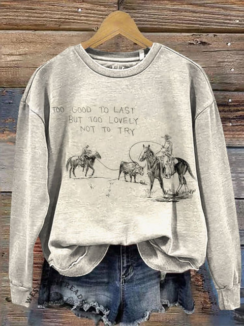 Retro Western Print Casual Cotton Sweatshirt