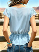 Women's Vintage V-neck Pleated Waist Patchwork Chiffon Casual Shirt