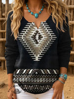 Aztec Art Print Buttoned Cardigan Sweater